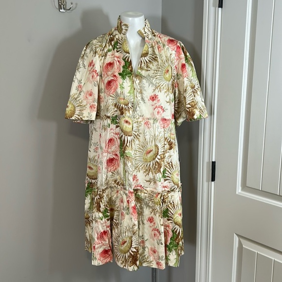 Tuckernuck Crawford Mini Dress Sun Faded Floral V neck Flutter Sleeve XL NEW - Picture 3 of 15